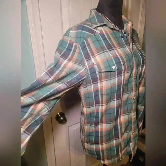 Vintage Lucky brand classic fit pear snap button down 100% cotton size small - Picture 2 of 10